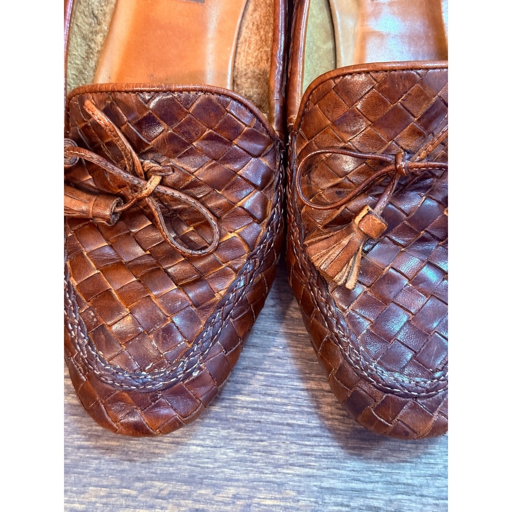 Sesto Meucci Florence Woven Leather Tassel Loafers Brown Italian Flat Womens 8.5